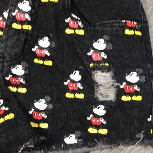 Disney Mickey Mouse Printed Black Fray Hem Denim Shorts size 27 - Picture 2 of 7